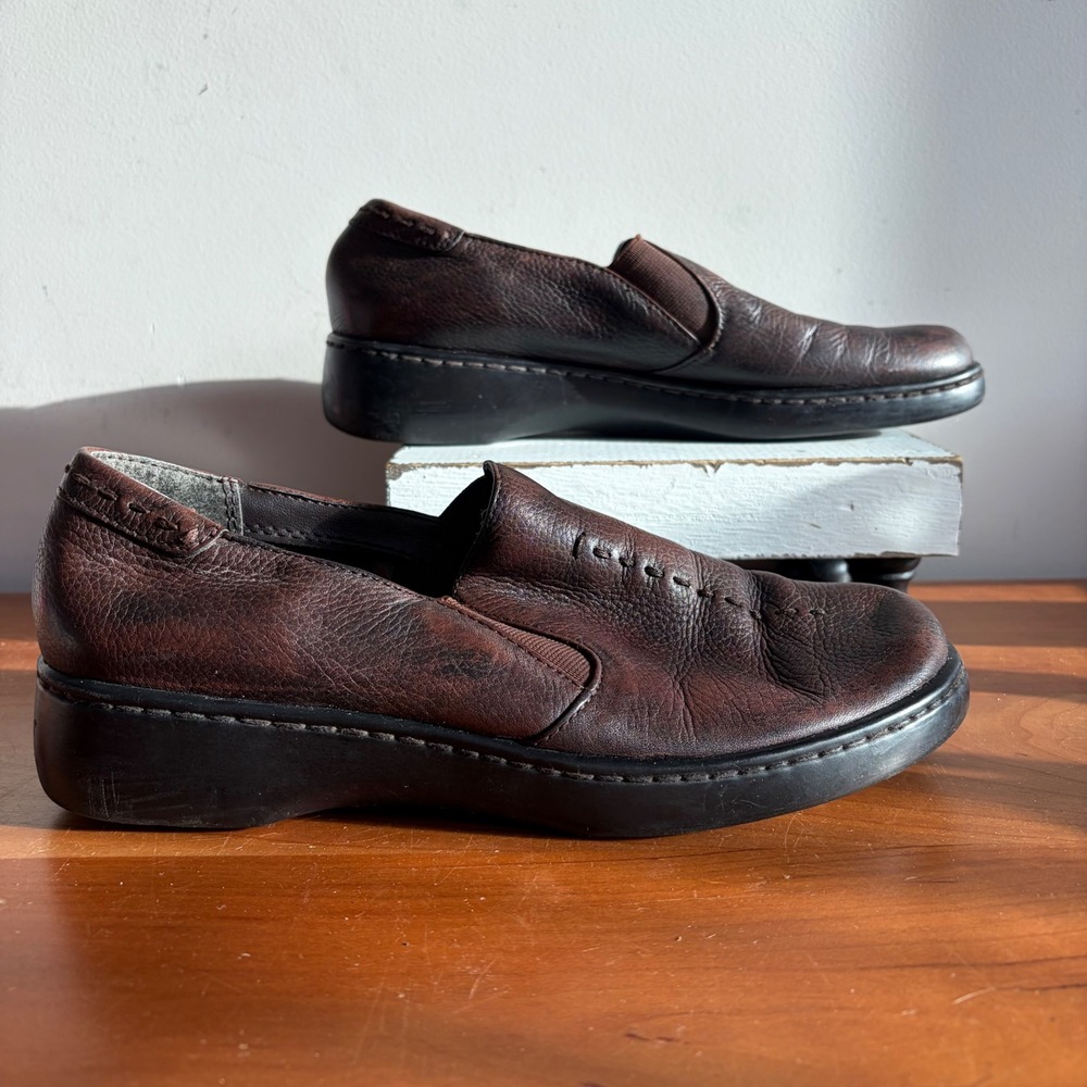 CC Hughes Womens Brown‎ Leather Slip On Wedge Loafers Comfort Shoes Size 7.5